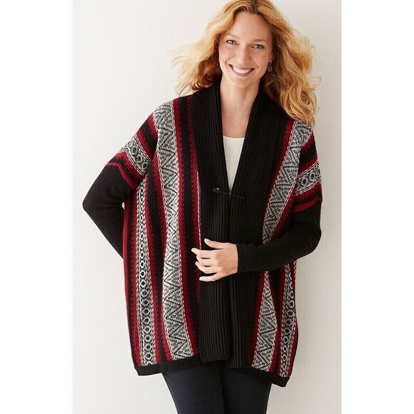 J Jill Blanket Aztec Cardigan Womens M L Wool Blend Long Sweater Western Boho - Picture 1 of 12